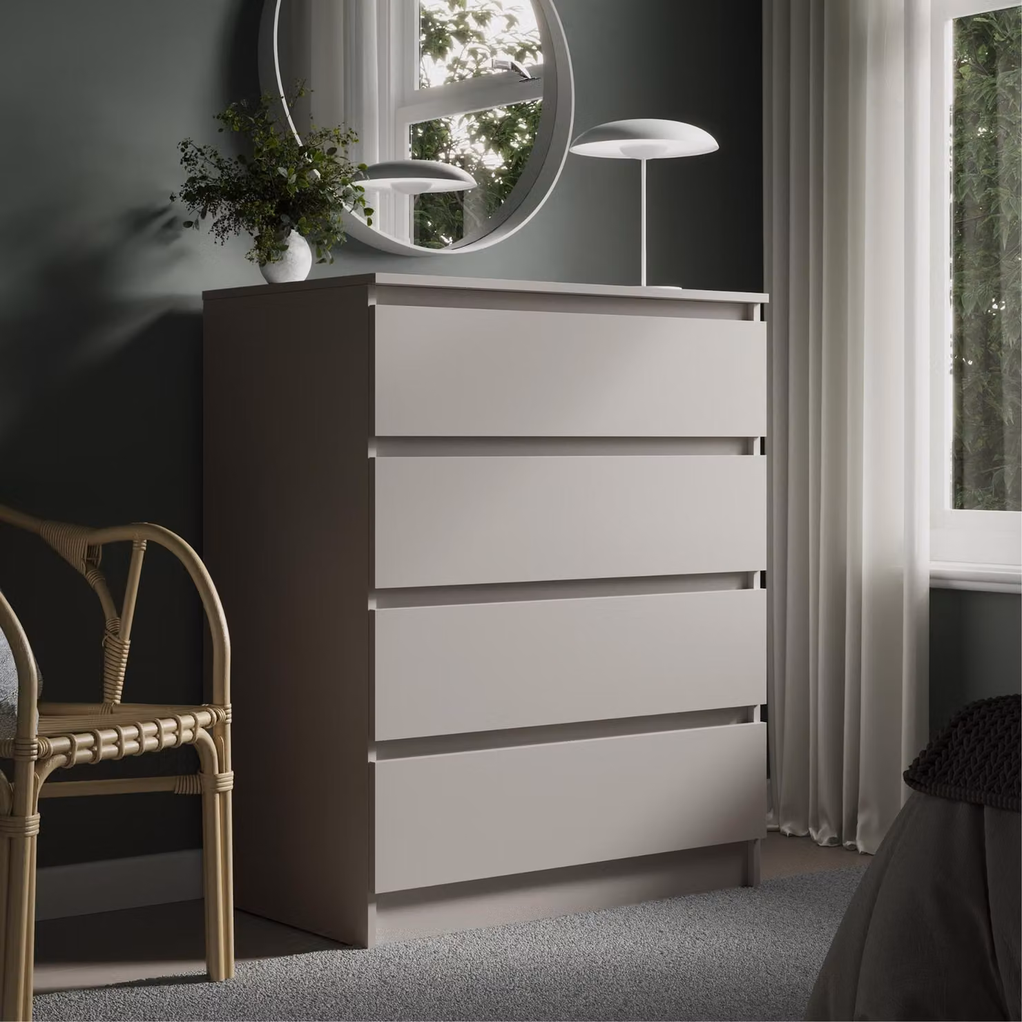 Cassettiera larga 76 cm con 4 cassetti Cassettiera stretta in legno Cashmere credenza credenza credenza alta camera da letto soggiorno corridoio ufficio organizzatore larghezza 76 cm altezza 87 cm