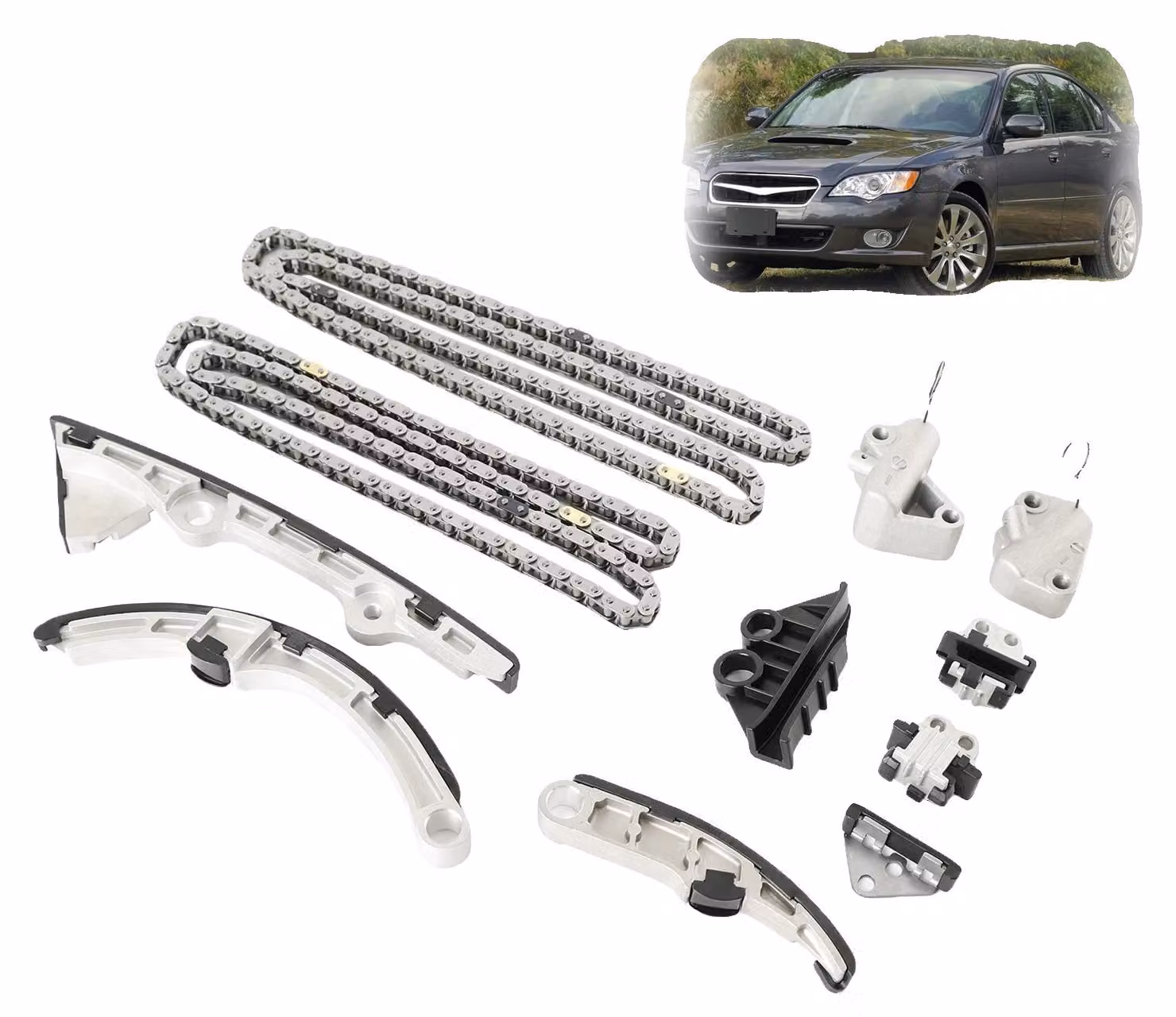 Kit cinghia di distribuzione, compatibile con motori H6 da 3,0 litri, include 2 cinghie di distribuzione, 2 tenditori, 7 pulegge guida, prodotto nuovo al 100%