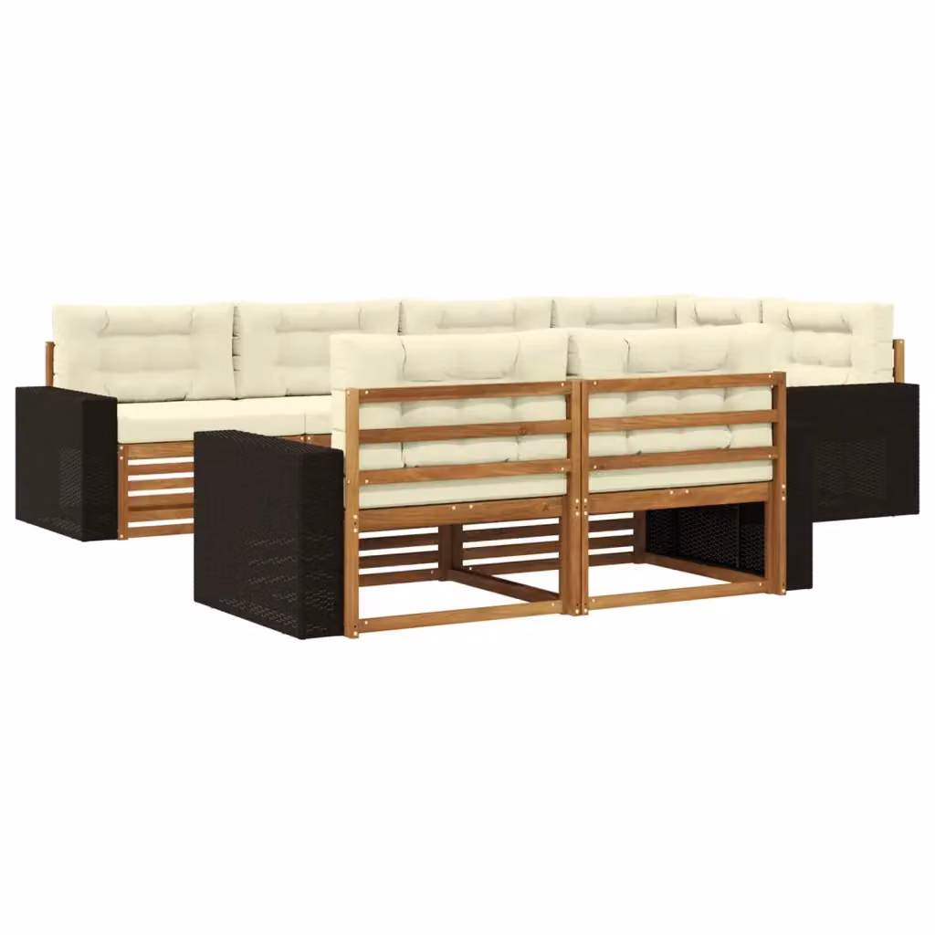 Set di divani da esterno a L con 7 pezzi vidaXL in legno di acacia e tessuto beige e bianco – 2