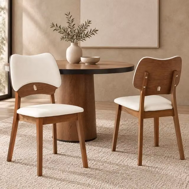 Set da 2 Sedie da Pranzo in Legno Massello con Schienale a Farfalla e Seduta Imbottita in Tessuto - Design Moderno per Cucina e Soggiorno