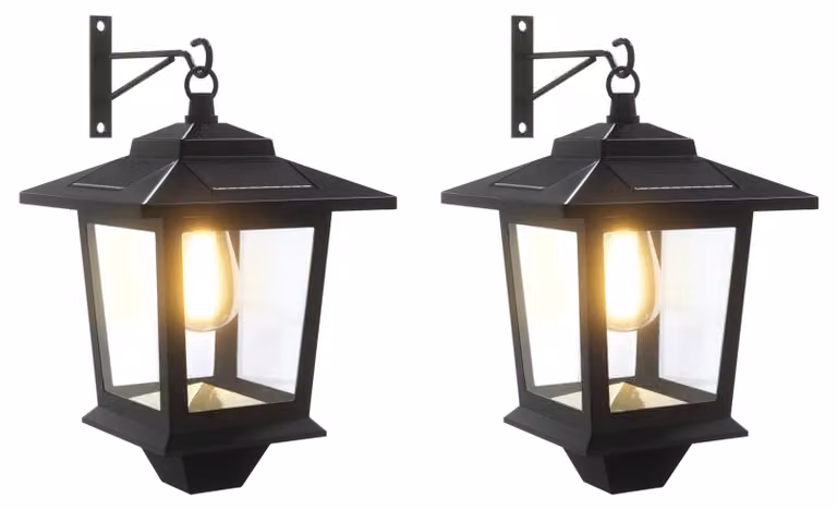 Lampada da parete con lampadina LED, confezione da 2 pezzi, colore nero, dimensioni 19 x 14 x 25 cm