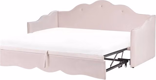 Letto singolo con secondo letto a scomparsa velluto rosa chiaro 90 x 180/200 cm camera da letto cameretta