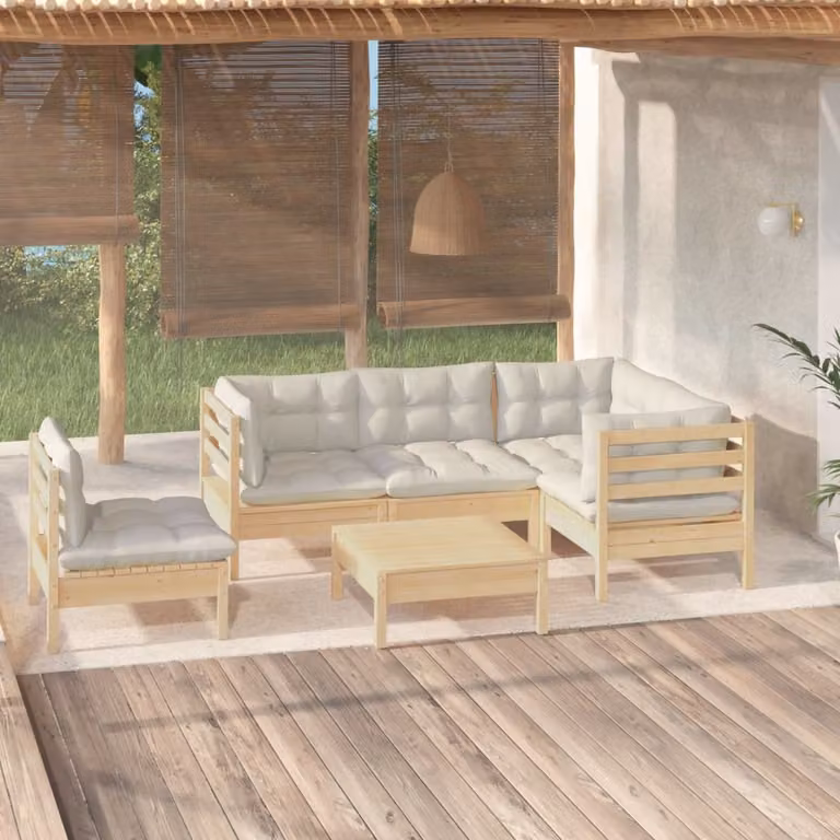 Maison Exclusive - Set Divani da Giardino 6 pz con Cuscini Crema in Massello di Pino