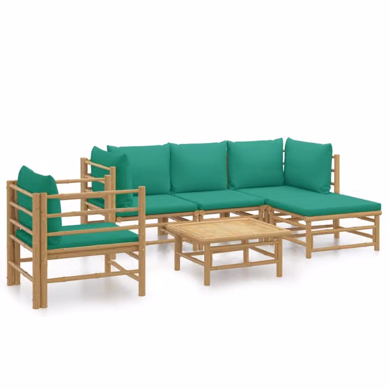 Set Salotto da Giardino 6pz con Cuscini Verdi Bambù