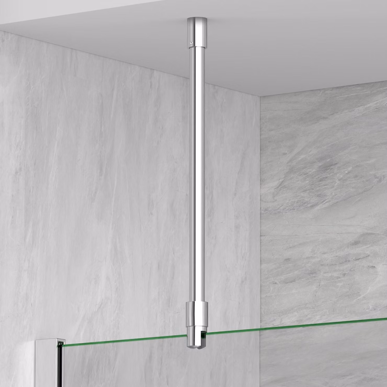 S'AFIELINA barra stabilizzatrice per doccia in acciaio inox, rotonda, regolabile (lunghezza), per vetro 6-10 mm, anche per soffitto, ideale per cabine doccia, 3 pezzi