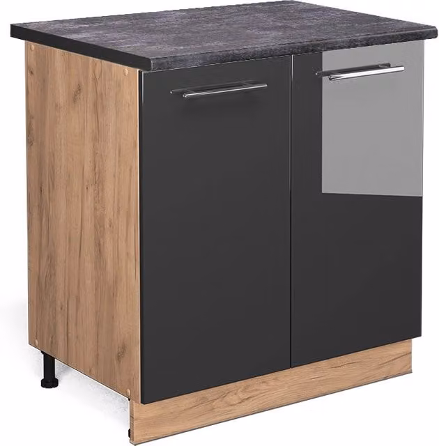 Mobiletto base cucina Fame-Line Antracite lucido/Rovere dorato 80 cm con ripiano, PL Antracite Vicco