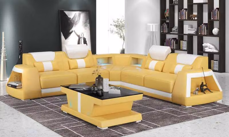 Luxus Ecksofa Ledersofa L-Form Couch Sofa Gelb Couchen Eckgarnitur