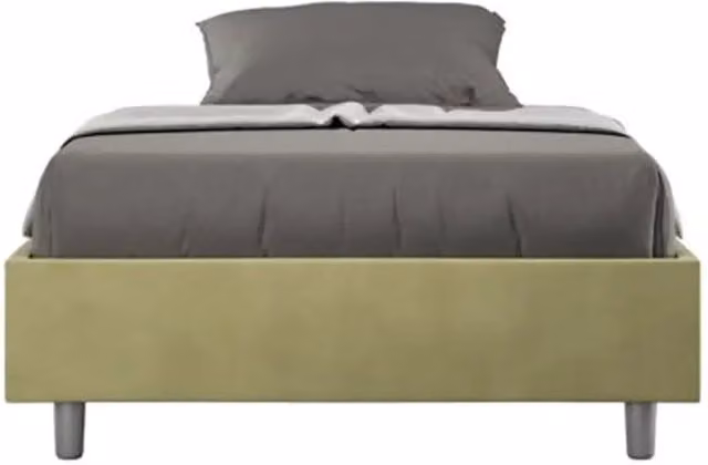Letto singolo contenitore imbottito 100x190 microfibra tè verde Azelia