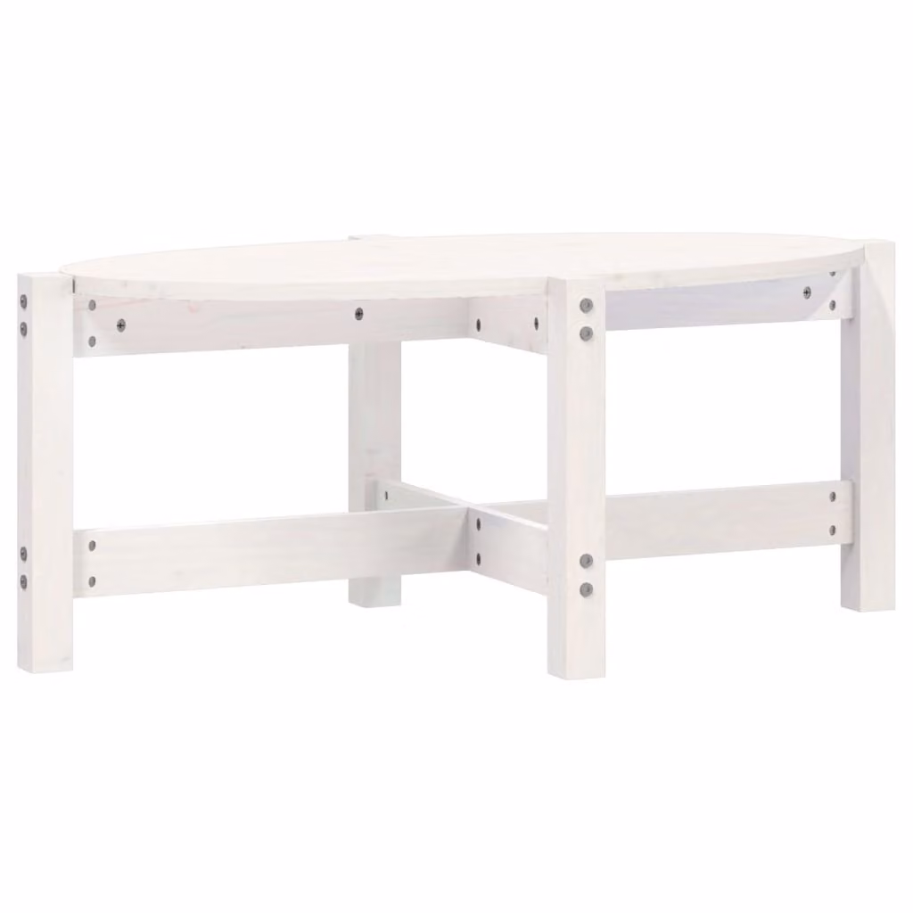 Tavolino da Salotto Bianco 87x48x35cm in Legno Massello di Pino