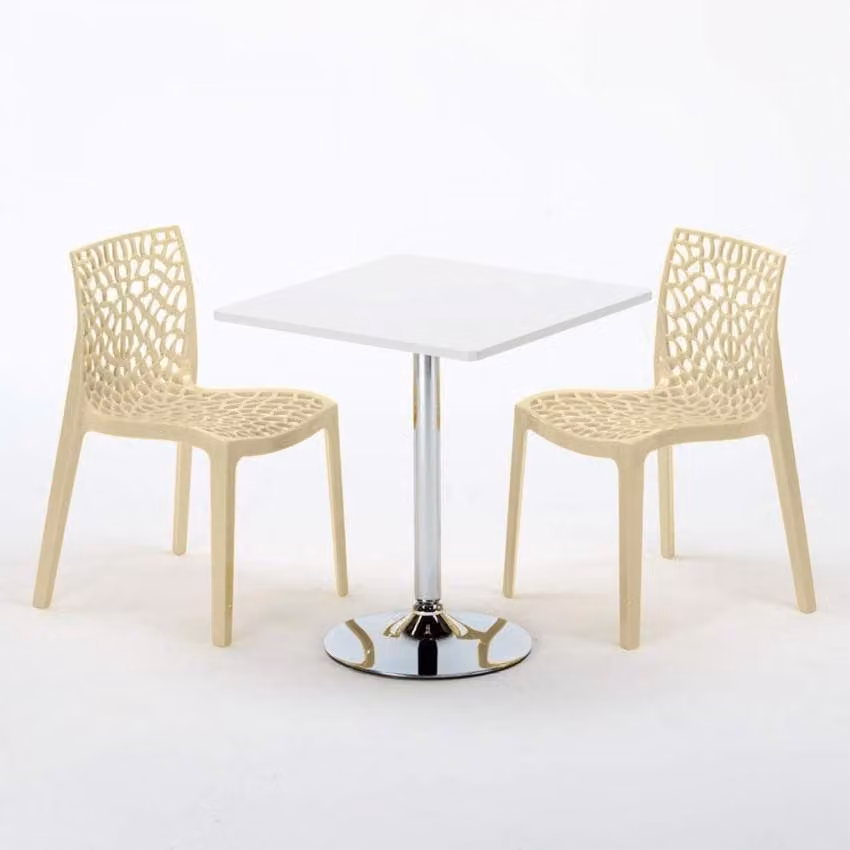 Tavolo quadrato bianco e 2 sedie in polipropilene colorato per interni Grand Soleil Gruvyer Cocktail - Beige