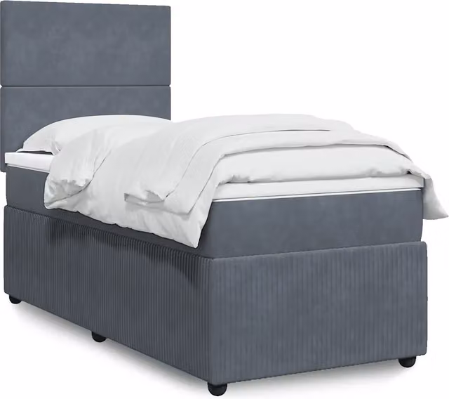 Letto a Molle Ibrido vidaXL con Materasso in Velluto Grigio e Bianco L/P: 100 x 200 cm