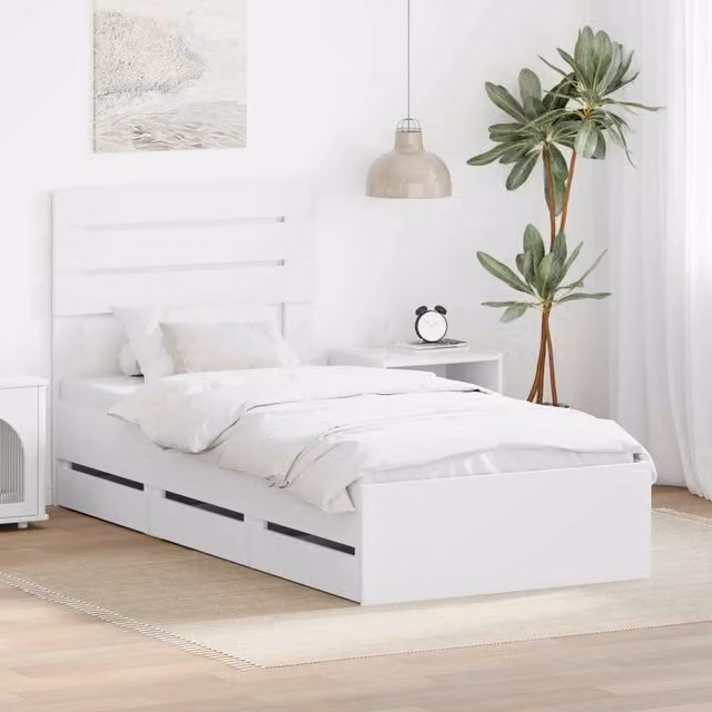 Letto moderno con cassetti vidaXL in legno ingegnerizzato bianco L/P/H: 206 x 100 x 102 cm
