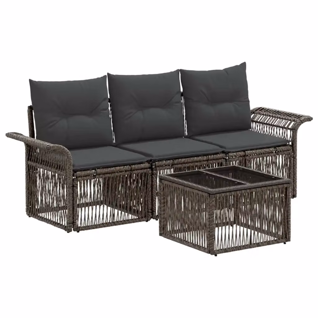 Set da giardino vidaXL composto da divano a 3 posti e tavolino da caffè in rattan grigio con struttura in acciaio e cuscini inclusi – 2