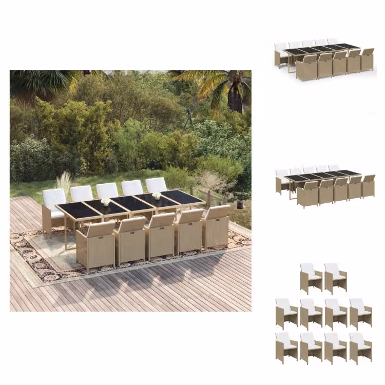 vidaXL set da pranzo da giardino 11 pezzi con cuscini in poly rattan beige - Set di mobili da giardino