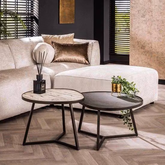 Set di tavolini da salotto in pietra - 60 x 55 x 45 cm - Modello da terra - Design moderno - Stile organico - Pietra naturale