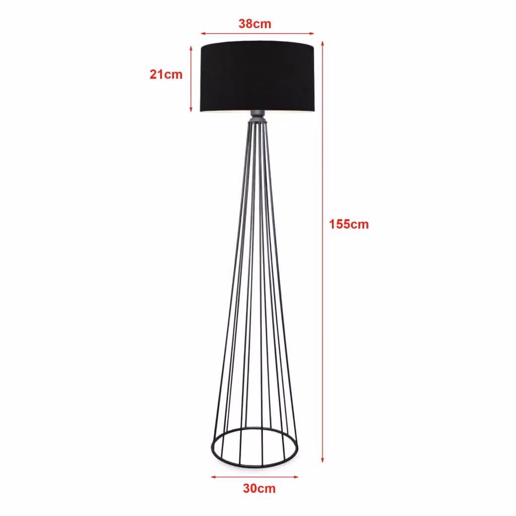 Lampada da terra moderna con paralume in tessuto cilindrico, colore nero e grigio, attacco E27, Altezza: 155 cm – 2