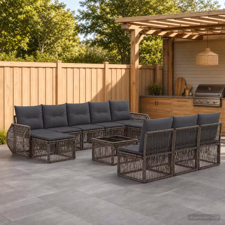 Set Divano da Giardino vidaXL 11 pz in Polyrattan Grigio e Grigio Scuro