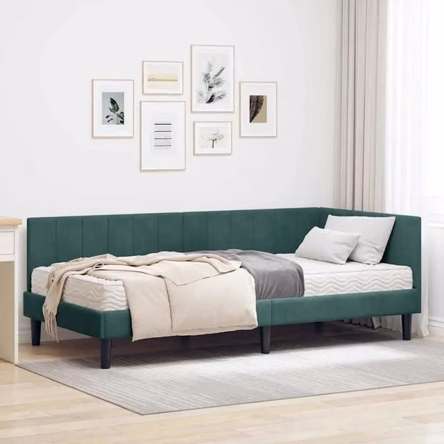 Struttura Letto Angolare con Materasso 2 pz-Giroletto con materasso Verde Velluto 306379