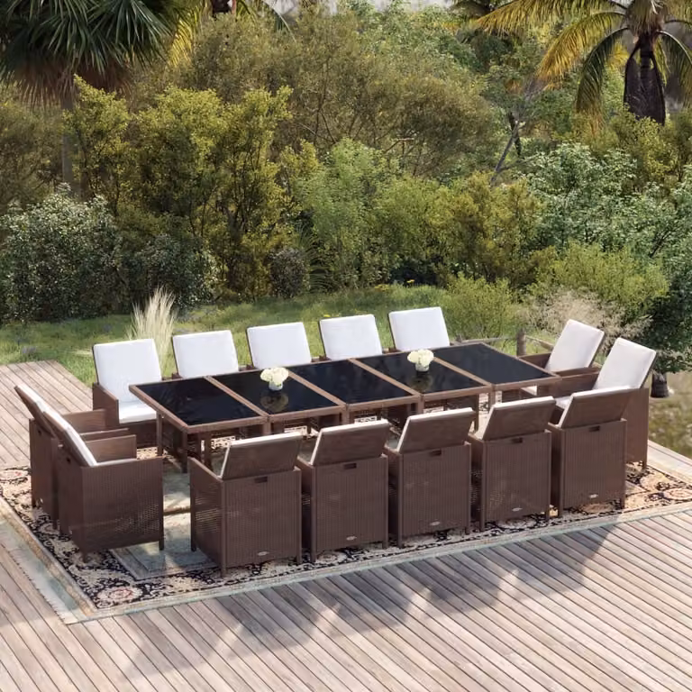 Maison Exclusive - Set da pranzo da giardino da 15 pezzi con cuscini in polyrattan marrone