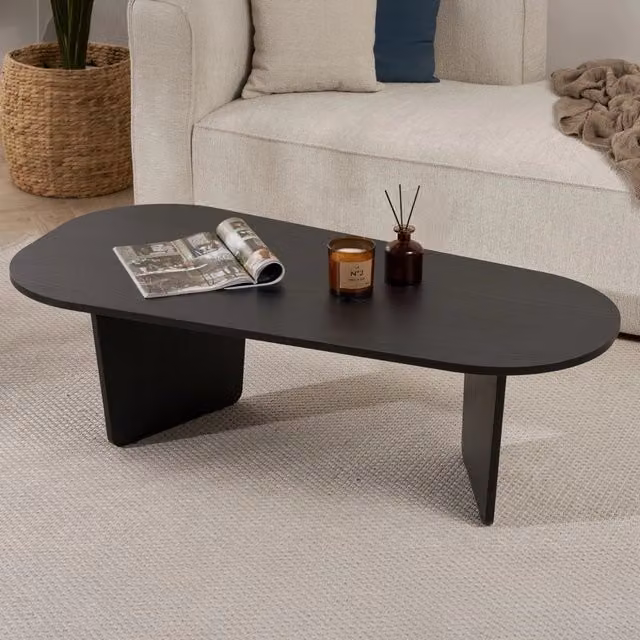 DMORA Tavolino da Salotto Dozza Ovale Nero L: 130 cm, P: 65 cm, H: 40 cm