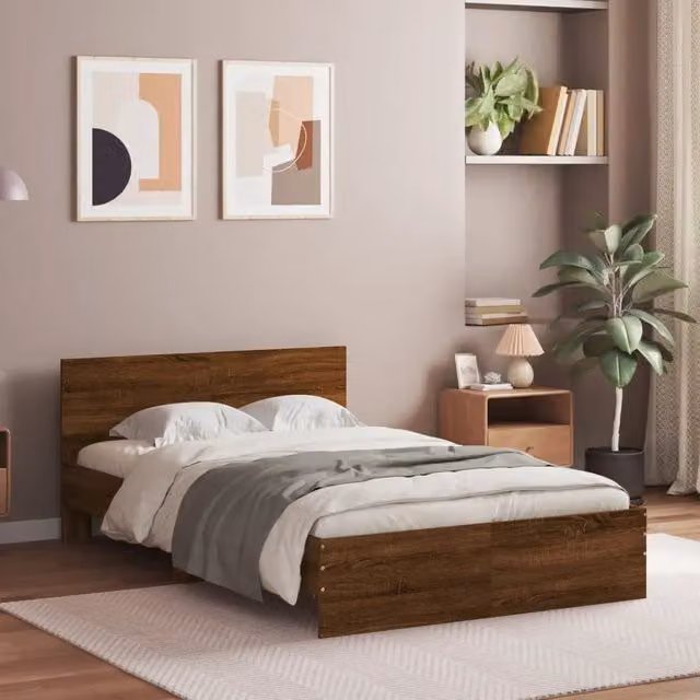 Giroletto con testiera vidaXL in legno rovere marrone L: 140 cm, P: 193 cm, H: 70 cm
