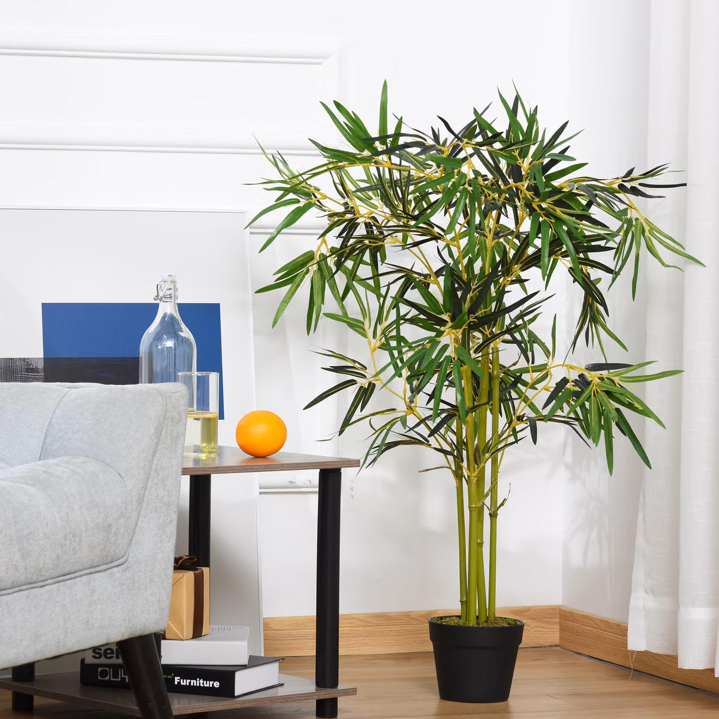 Pianta di Bambù Artificiale con Vaso Outsunny, Decorazione Verde per Interno ed Esterno, Altezza: 120 cm – 2