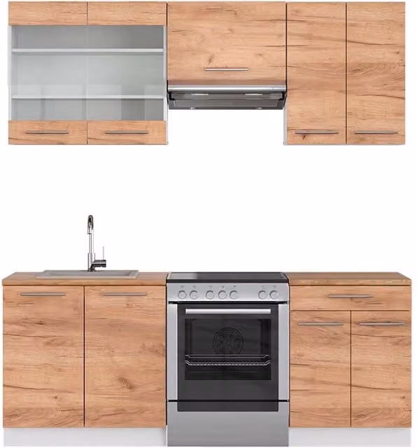 Cucina componibile Fame-Line Rovere dorato/Bianco 200 cm, PL Rovere Vicco