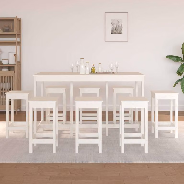 Set da pranzo vidaXL in legno di pino bianco stile rustico composto da tavolo e 8 sedie