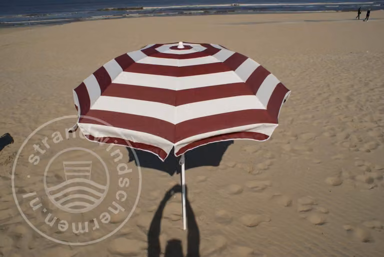 Ombrellone da spiaggia rosso bordeaux/bianco in Poliacrilico, Ø 180 cm, ombrellone da campeggio