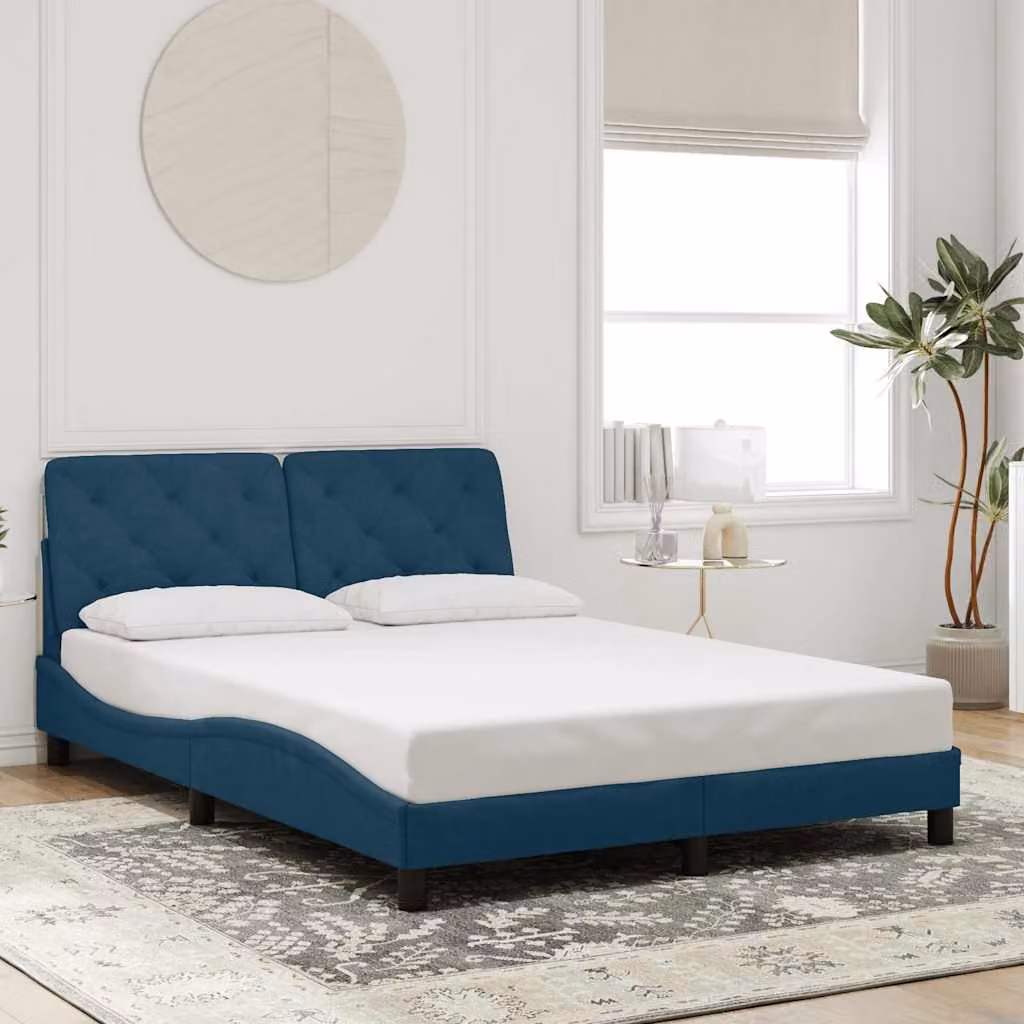 vidaXL Giroletto senza Materasso in Velluto Blu L: 140 cm, P: 190 cm – 1