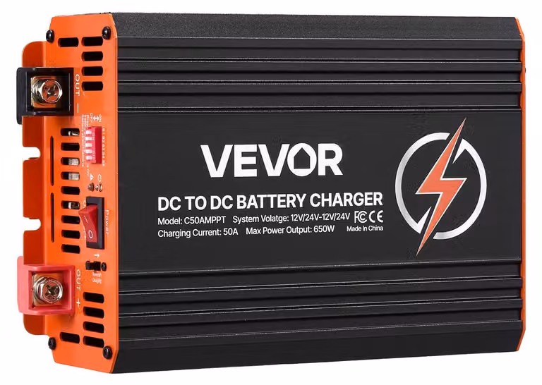 Caricabatterie DC-DC con MPPT, 650W, 50A, caricabatterie integrato, con doppia entrata (pannello solare/alternatore), ricarica intelligente multi-stadio per batterie al litio LiFePO4 e batterie al piombo-acido, ideale per camper, auto, sistemi di alimenta