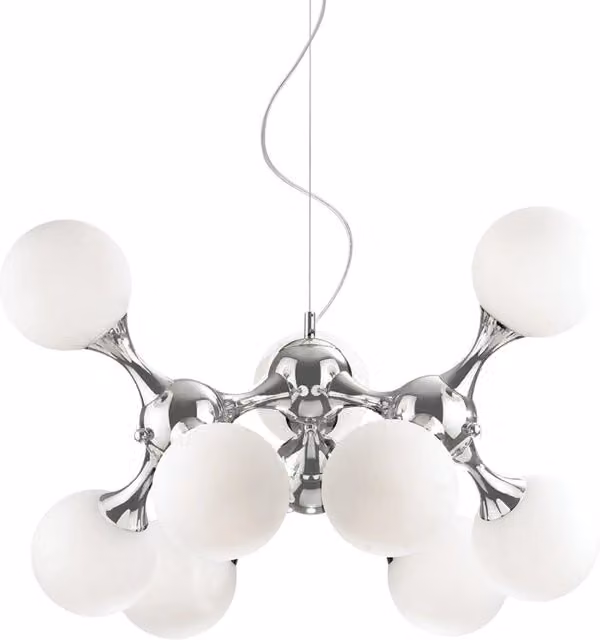 Sospensione Moderna Ideal Lux Nodi in Metallo e Vetro Bianco con 9 Luci E14 Regolabile