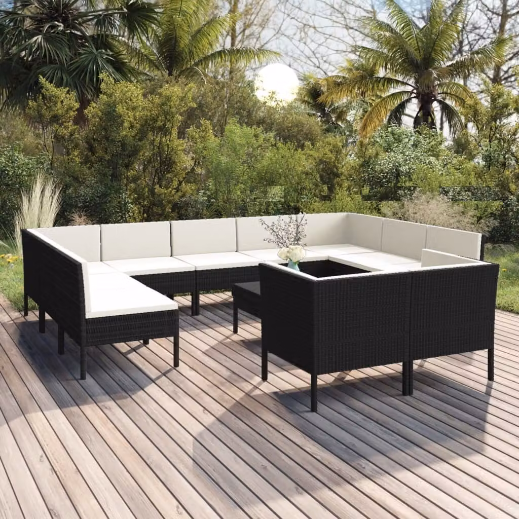 Maison Exclusive - Set da giardino 12 pezzi con cuscini in polyrattan nero