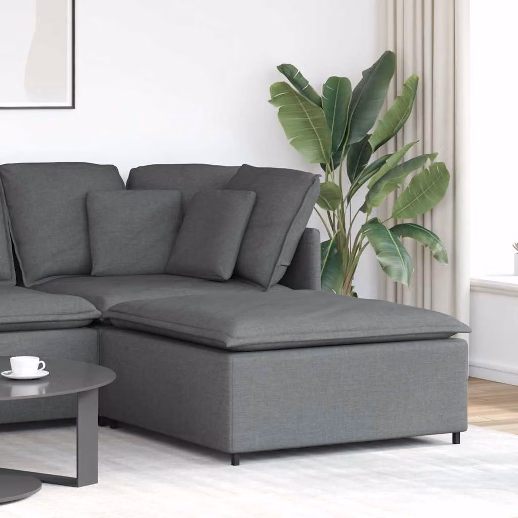 vidaXL Divano Modulare con Poggiapiedi Grigio Scuro L: 100 cm, P: 100 cm, H: 48 cm