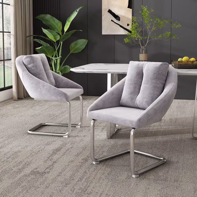 Set di 2 sedie per sala da pranzo Flieks, sedia da cucina a sbalzo con cuscino, sedia imbottita da soggiorno con rivestimento in velluto, grigio