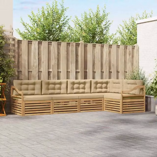 Set di divani da esterno 5 pz Bianco e Beige Poliestere 3390503
