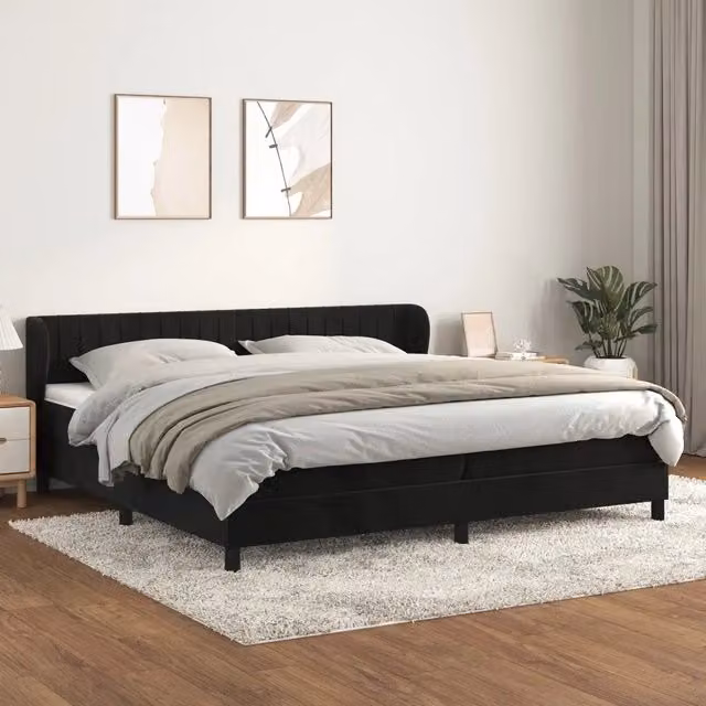 Letto Ibrido vidaXL con Giroletto a Molle e Materasso in Velluto Nero e Bianco L/P: 200 x 200 cm