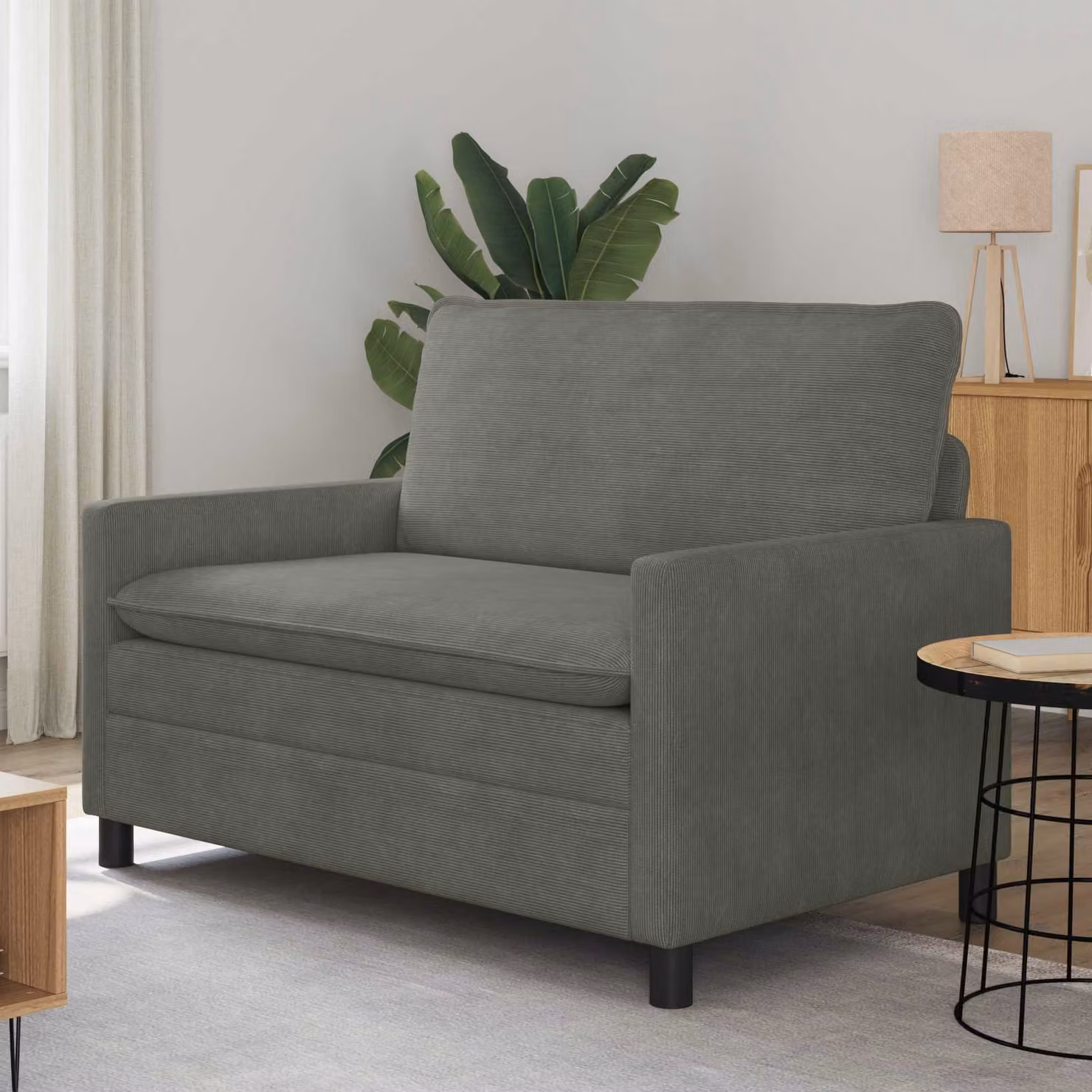 Divano vidaXL in tessuto grigio con struttura in metallo e coperture rimovibili L: 126 cm, P: 81 cm, H: 87,5 cm