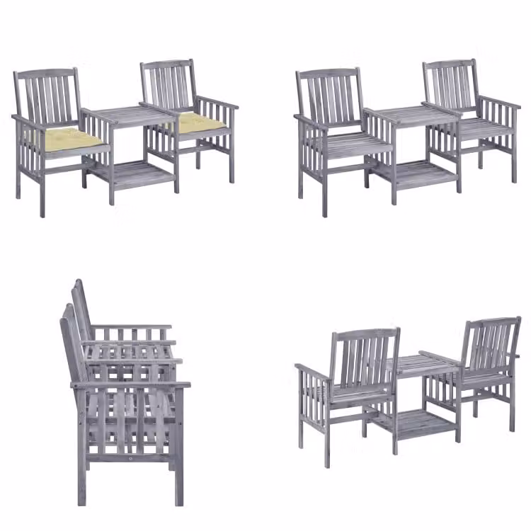 vidaXL Sedie da giardino con tavolo da tè e cuscini in legno massiccio di acacia - Sedia da giardino con tavolo da tè - Sedie da giardino con tavoli da tè - Set da bistrot - Set da bistrot in legno