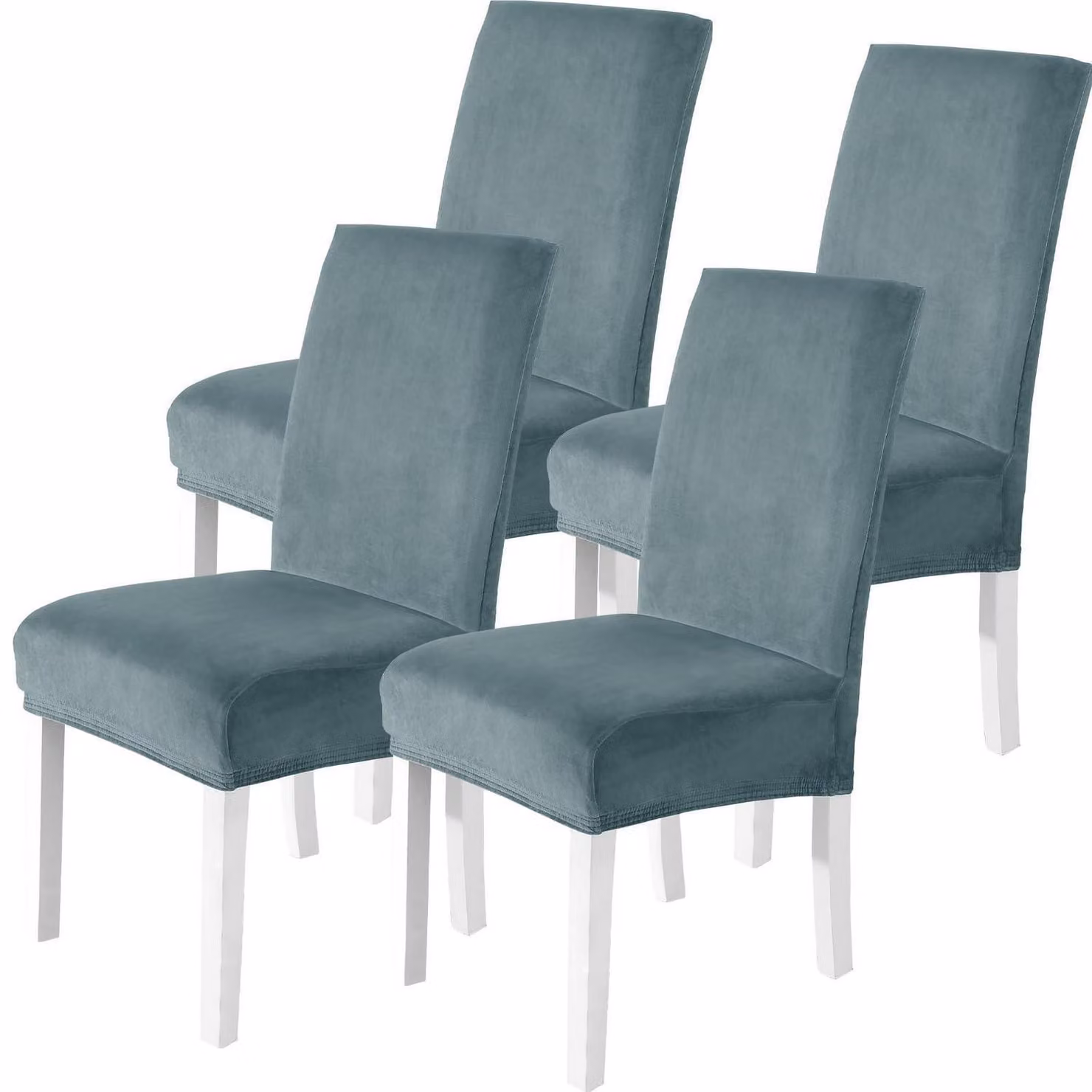 Copri sedie in velluto, set da 4, color grigio-blu, elasticizzati, lavabili, adatti a sedie con schienale alto e sedie a dondolo