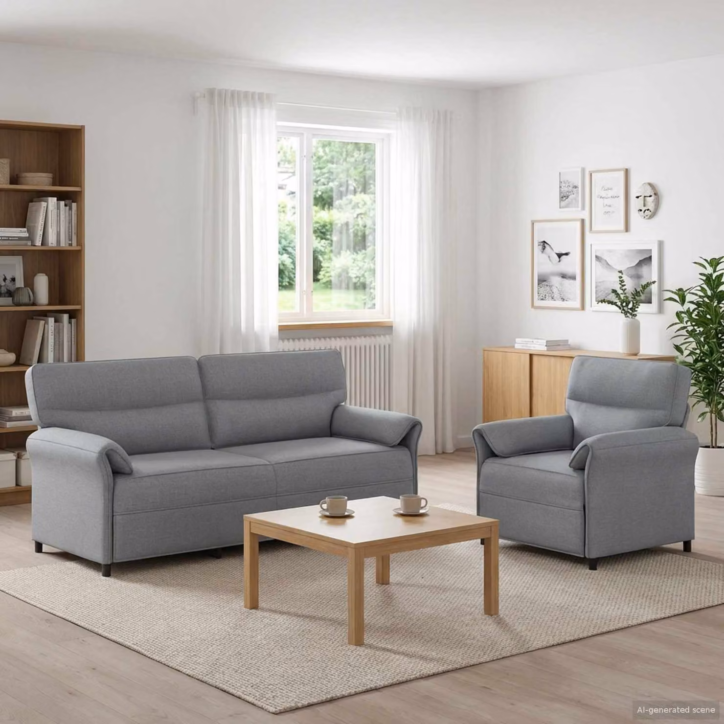 Set di 2 divani moderni vidaXL in tessuto grigio con struttura in metallo e cuscini inclusi