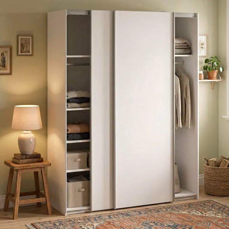 Dmora Guardaroba 2 Ante Maurice 60.5x200.4h cm Bianco Bianco Lucido, Appendiabiti 2 Ante
