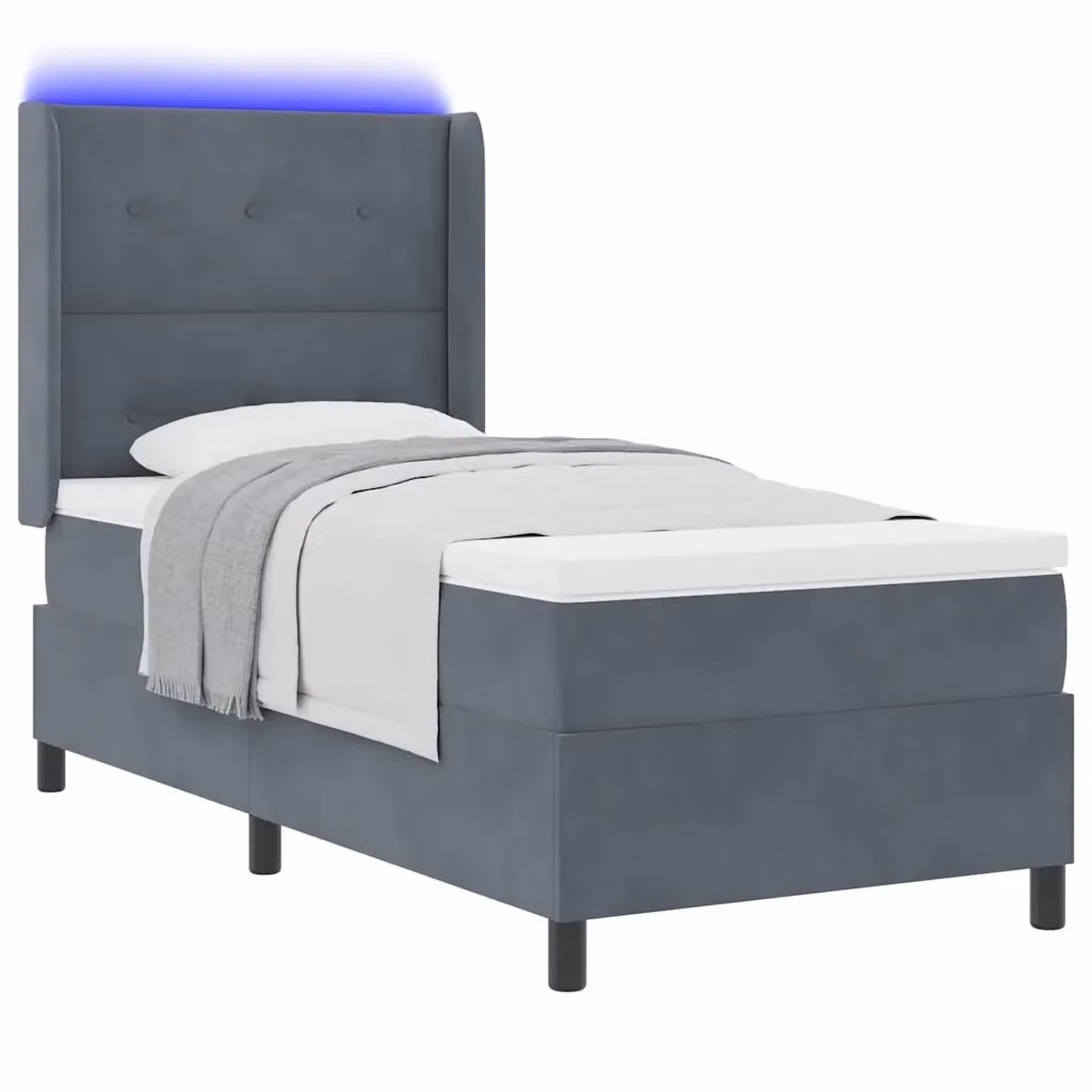 Letto a molle vidaXL in velluto grigio con illuminazione LED e porta USB, L/P: 200 x 80 cm – 2