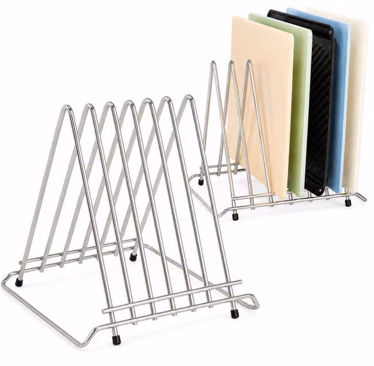 Supporto per tagliere con 6 scomparti, ideale per la cucina, in acciaio inossidabile, organizer per coperchi di pentole