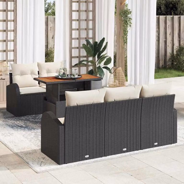 Maison Exclusive - Set da giardino composto da 6 pezzi, divano in rattan sintetico nero