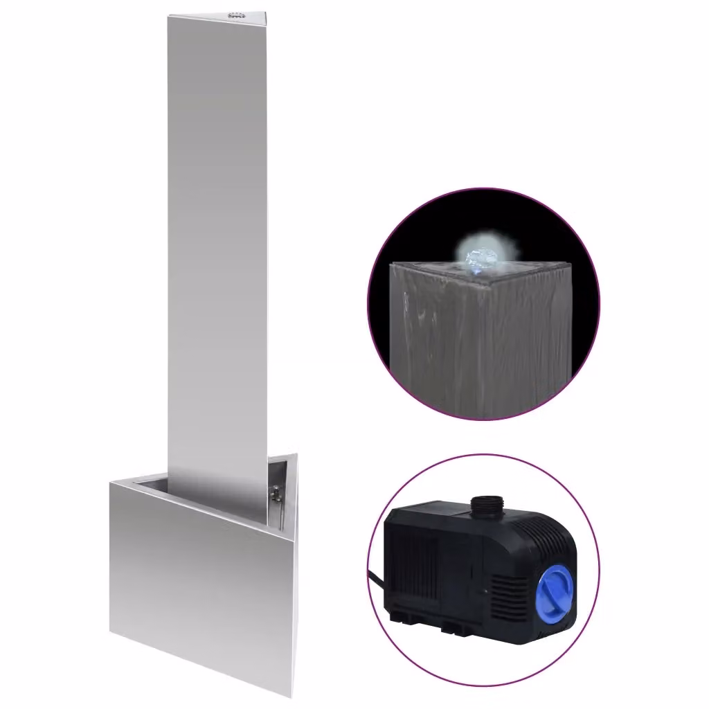 Fontana da giardino a cascata vidaXL in acciaio inox argento L: 37,7 cm, P: 32,6 cm, H: 110 cm – 2