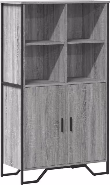 Mobile contenitore buffet con ante e ripiani per cucina o soggiorno in legno rovere Sonoma e grigio L: 79,5 cm, P: 35,5 cm, H: 137,5 cm