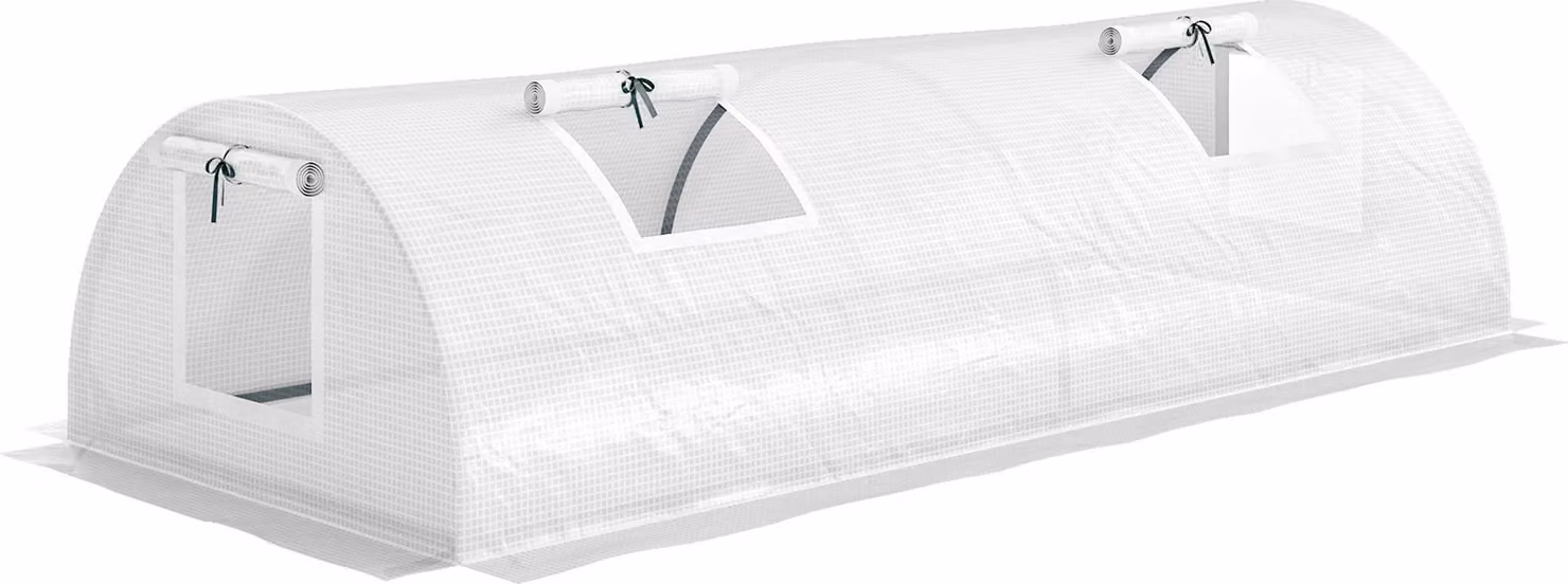 Serra da giardino Moonbite, dimensioni 200 x 80 x 45 cm, con tetto curvo, 4 finestre a rete apribili, copertura rinforzata, trasmissione della luce dell'85%, ideale per coltivare pomodori e altre verdure, realizzata in plastica, colore bianco
