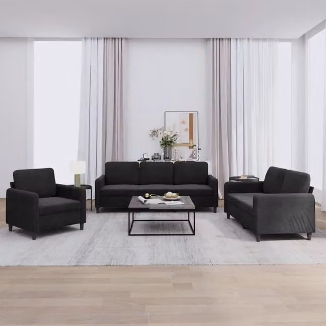 Set di divani 3 pezzi vidaXL in velluto nero con design moderno per soggiorno
