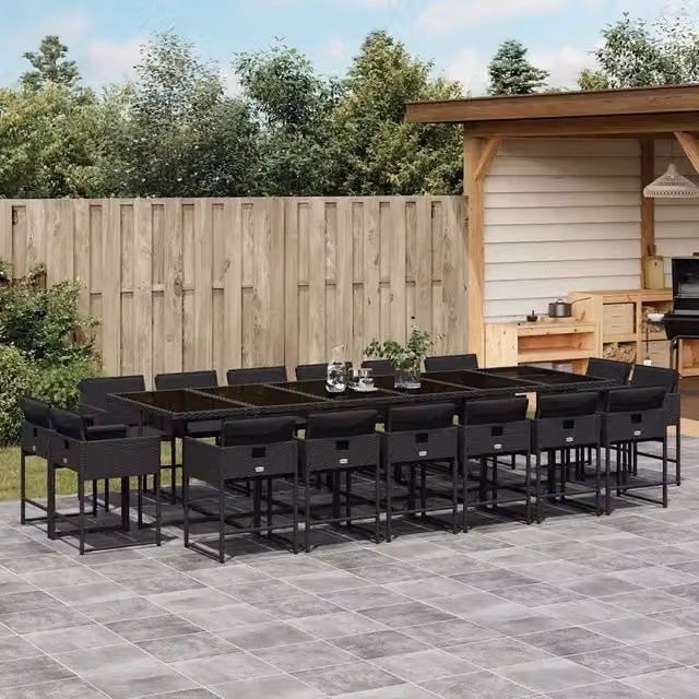 Set da Pranzo da Giardino 17 pz con Cuscini Nero in Polyrattan 3211423